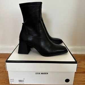 Steve Madden Black Pointed Toe Block Heel Ankle Boots